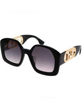 Authentic FENDI O'LOCK Black Gold Oversized FF Lock Logo Sunglasses With Pouch